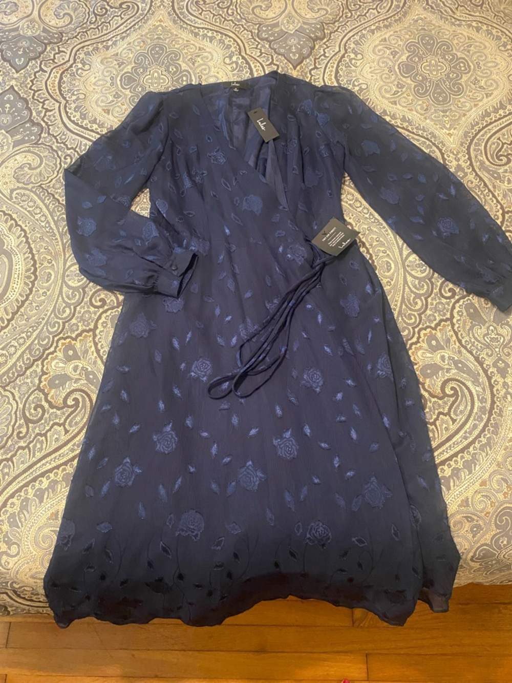 Lulu's Navy Floral Wrap Maxi Dress - Picture 3 of 7